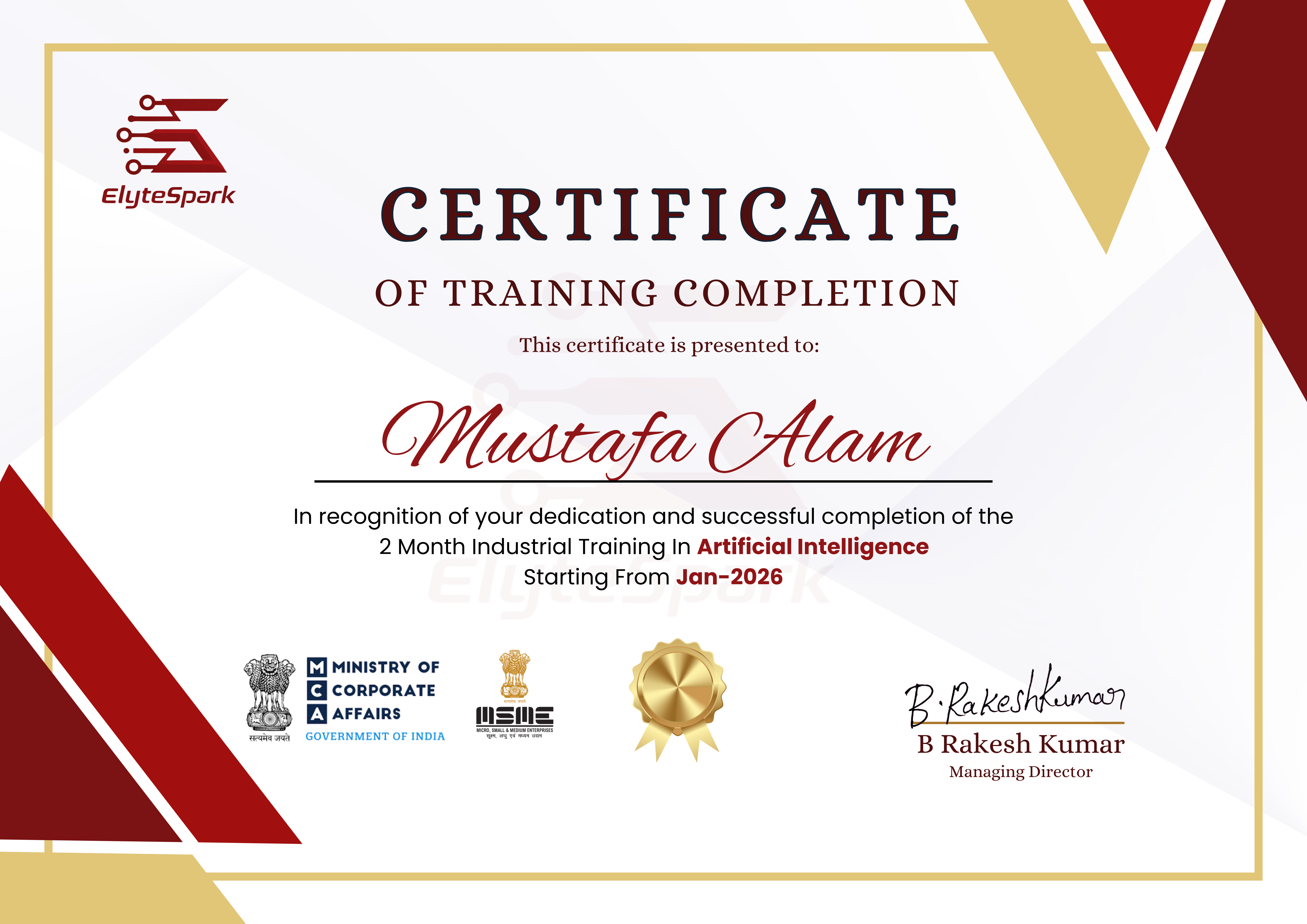 Training Completion Certificates